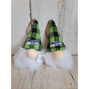Seattle Hawks green plaid gnome ornament Xmas set football